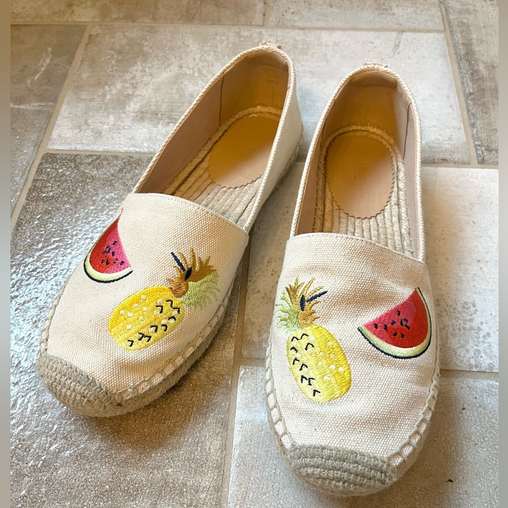 J. Crew Tropical Fruit Embroidered Espadrille Flats